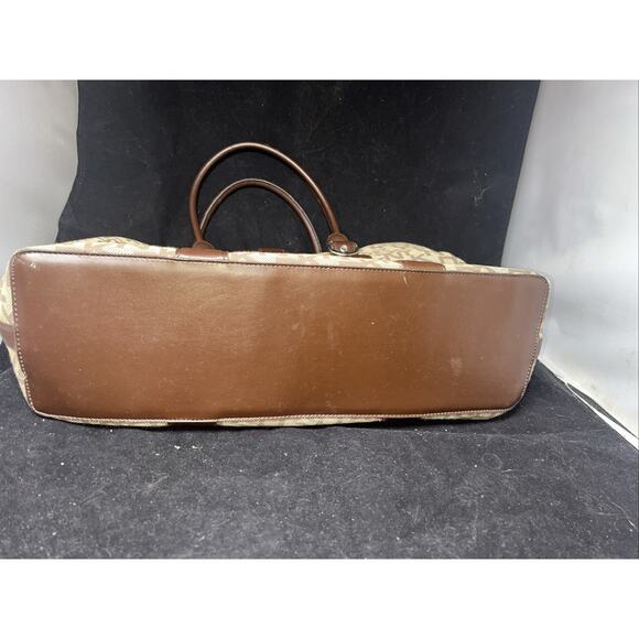 Vintage DKNY Signature Logo Handbag Purse Tan Brown Leather Silver Buckles Trim - Picture 6 of 12